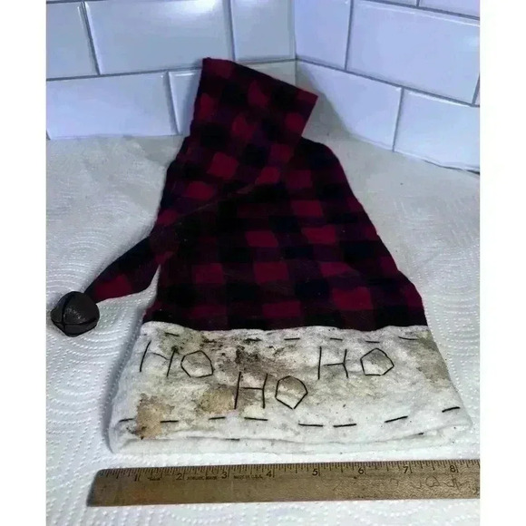 Christmas Tree Topper Santa Claus Hat Red Buffalo Plaid - 3 Foot Long Ho Ho Ho - Picture 1 of 7